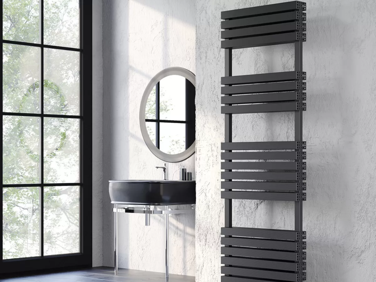 Uscător de prosoape decorativ LOJIMAX, colecția QUARTZ PLUS Lățime 400 mm. Înălțime 1200 mm. negru mat