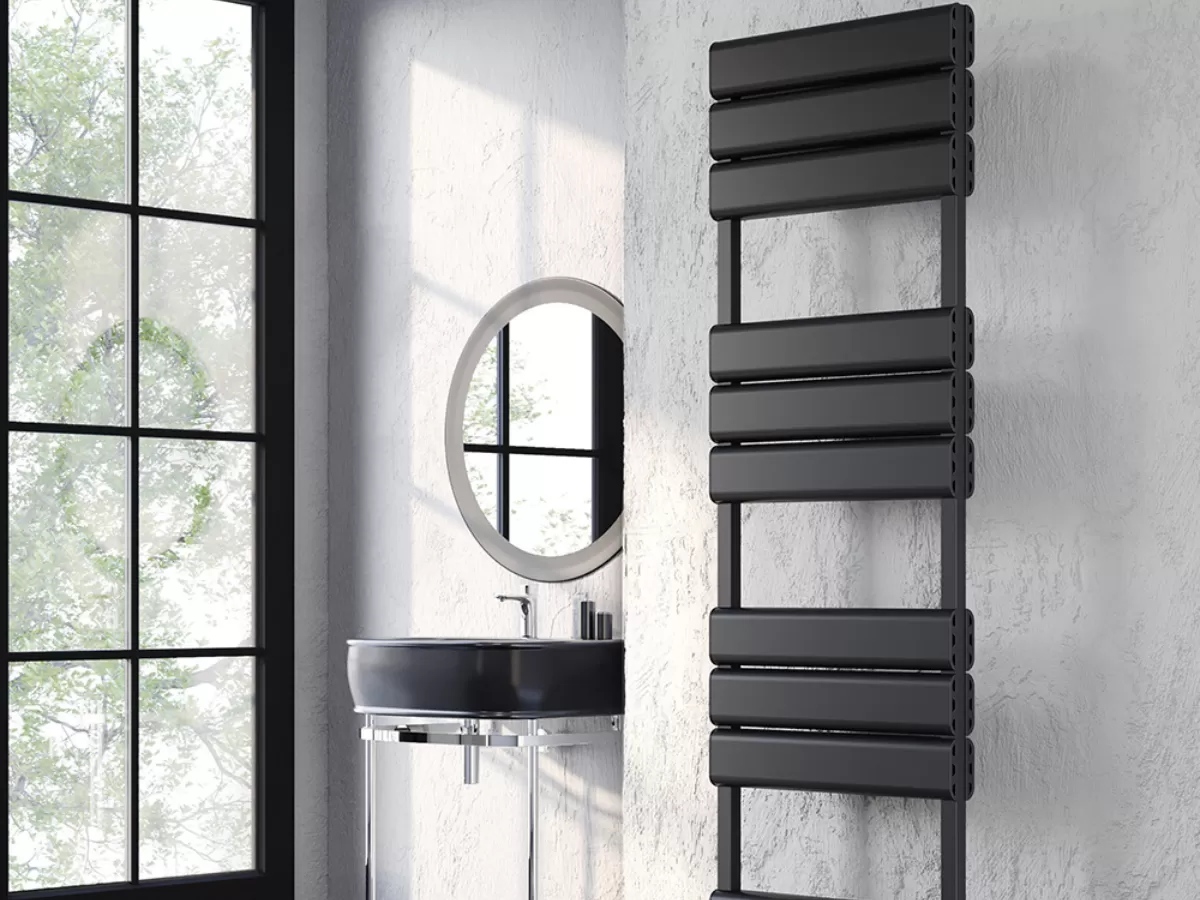 Uscător de prosoape decorativ LOJIMAX, colecția STELLA DOUBLE Lățime 400 mm. Înălțime 1200 mm. negru mat