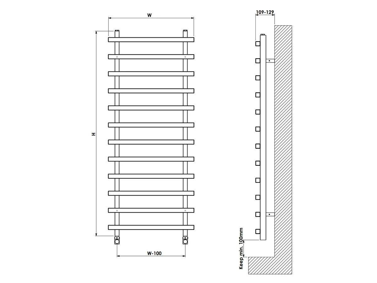 Uscător de prosoape de design CARISA, colecția BARON L, 800x500 mm, ALB