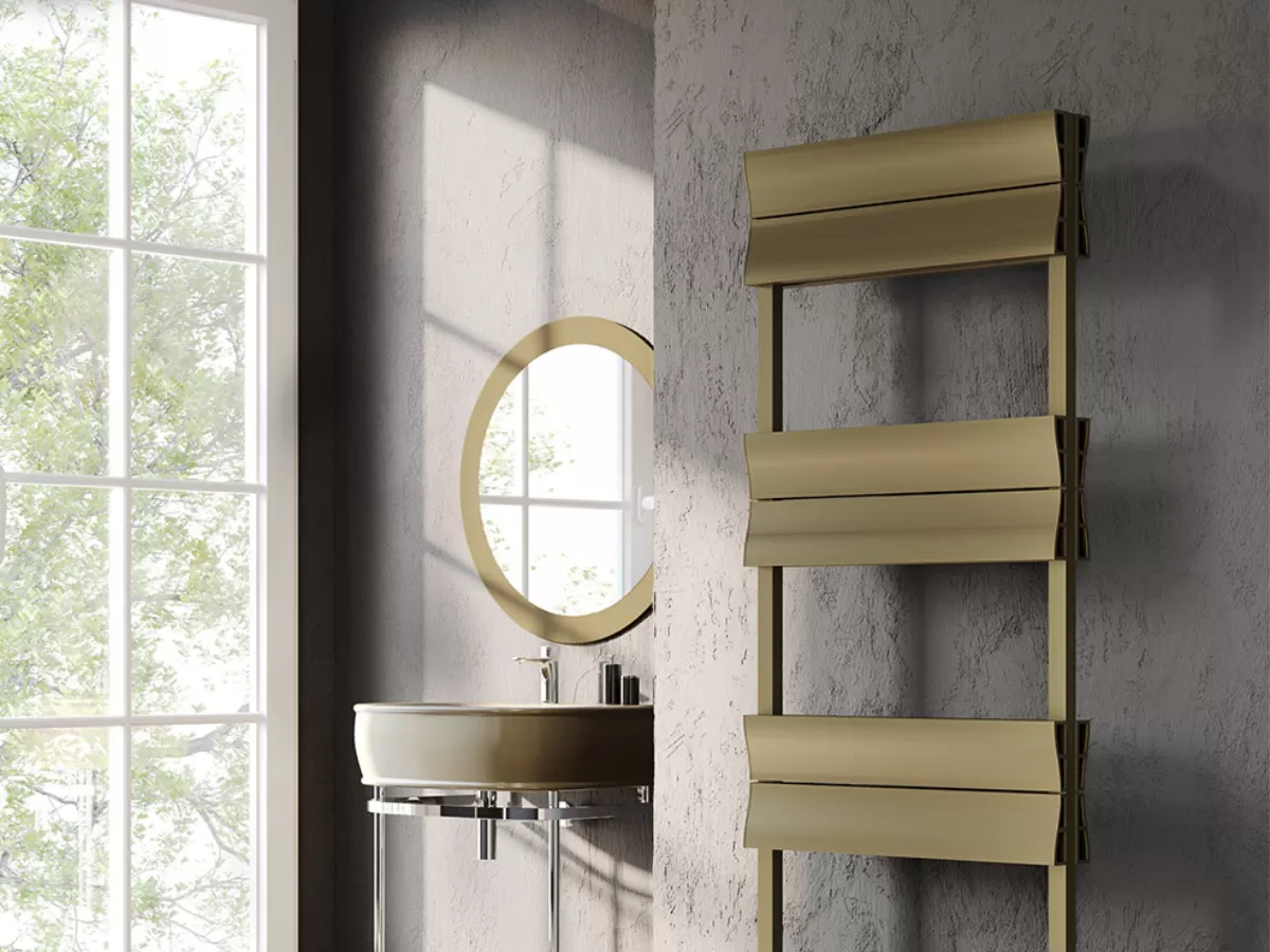 Uscător de prosoape decorativ LOJIMAX, colecția DUAL LINE DOUBLE Lățime 400 mm. Înălțime 1750 mm. negru mat
