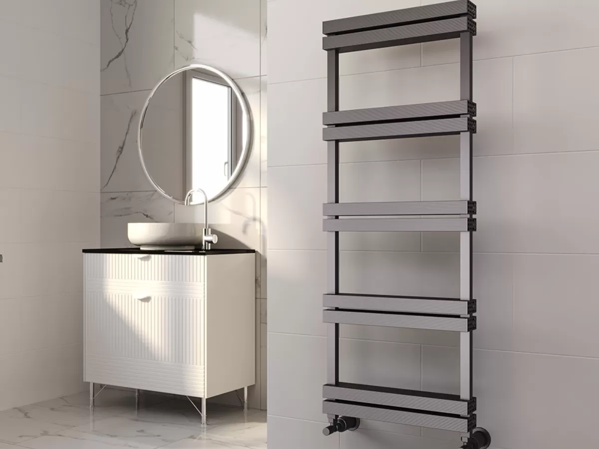 Uscător de prosoape decorativ LOJIMAX, colecția QUARTZ LINE Lățime 300 mm. Înălțime 700 mm. alb mat