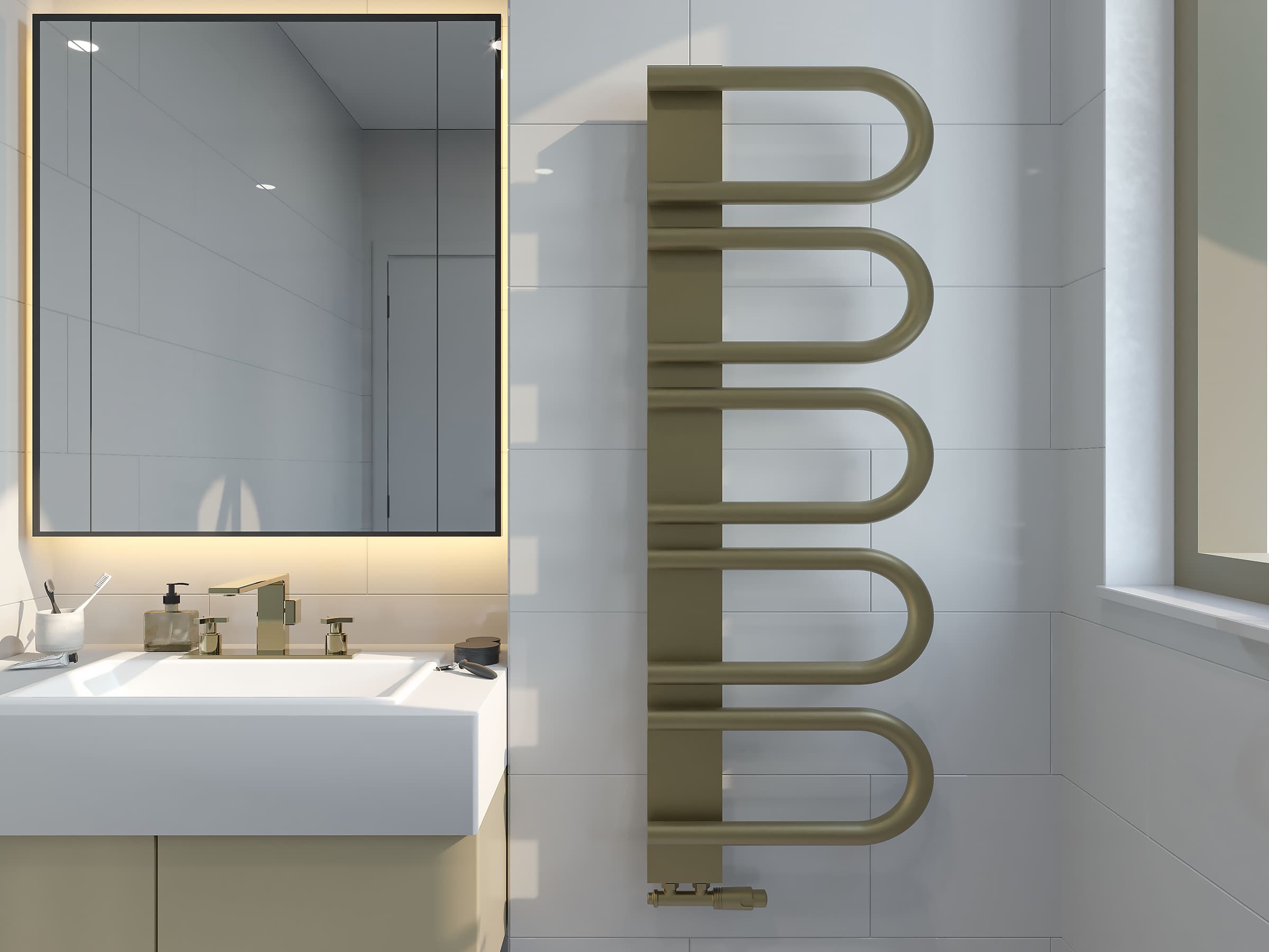 Дизайнерский полотенцесушитель LOJIMAX, коллекция PANA Высота 345 мм. Ширина 520 мм. RAL MY-512 глянец