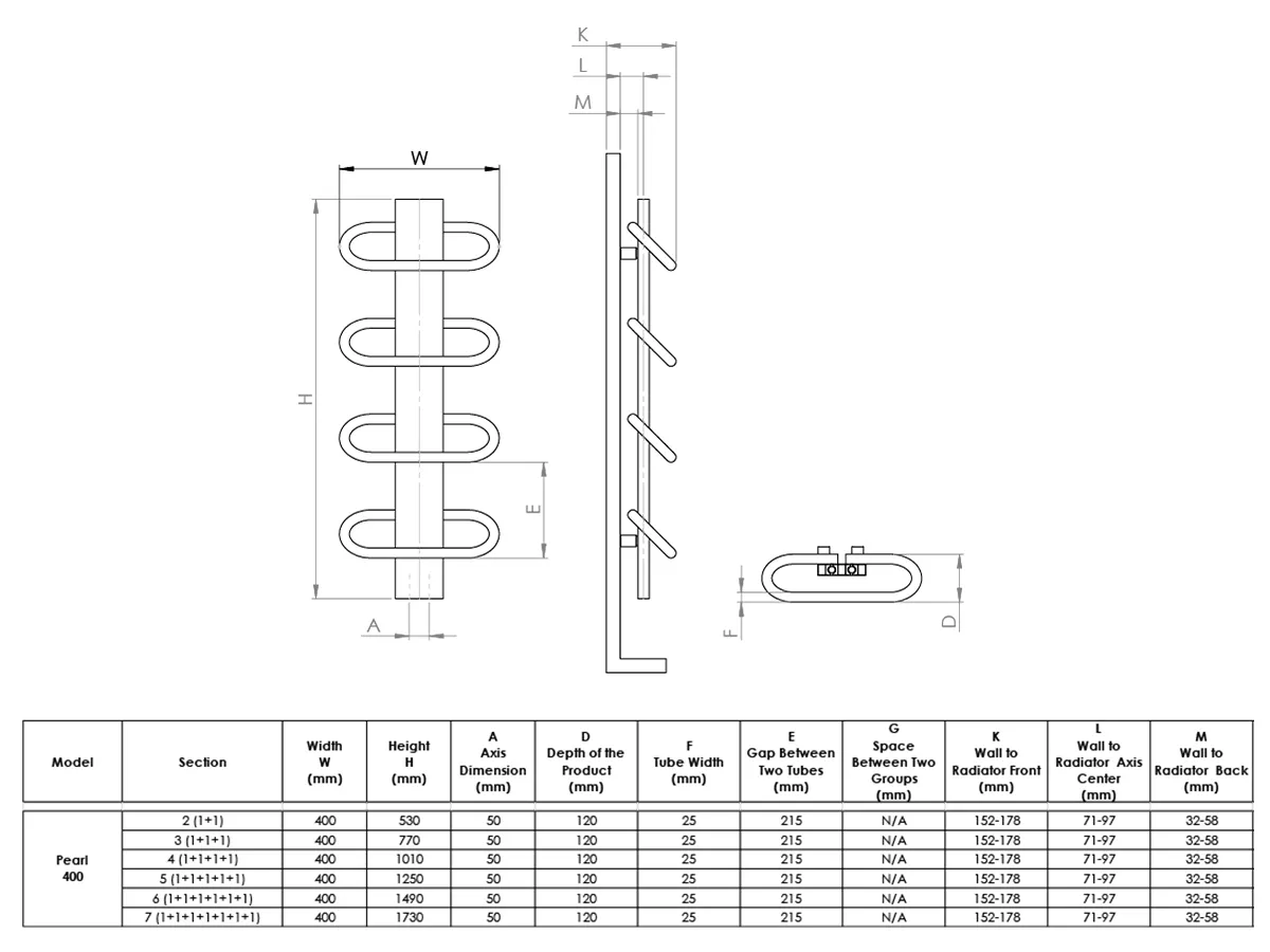 Uscător de prosoape de design LOJIMAX colecția PEARL 1010x400 mm, MY-512