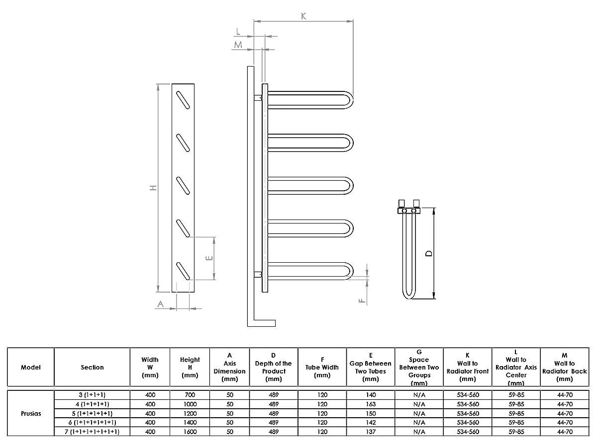 Uscător de prosoape de design LOJIMAX colecția PRUSIAS 1200x400 mm, MY-512