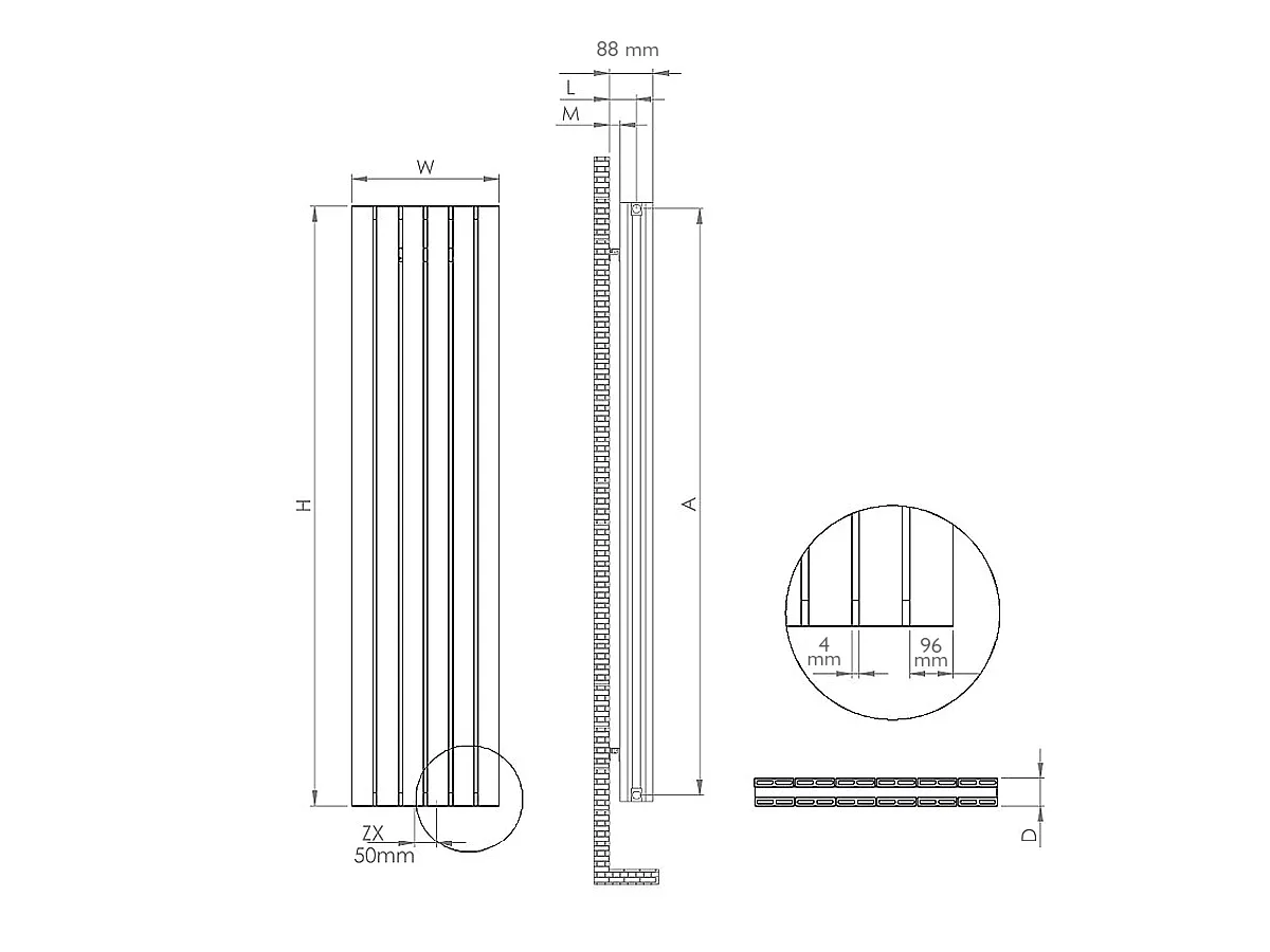 Calorifer decorativ LOJIMAX colecția DIAMOND DOUBLE 1600x396 mm, Negru