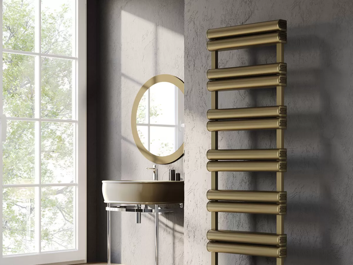 Uscător de prosoape decorativ LOJIMAX, colecția COPPA LINE Lățime 600 mm. Înălțime 1040 mm. negru mat