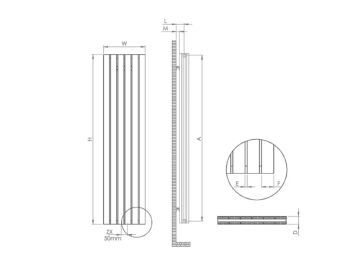 Calorifer decorativ LOJIMAX colecția BAMBOO DOUBLE 1600x359 mm, Negru