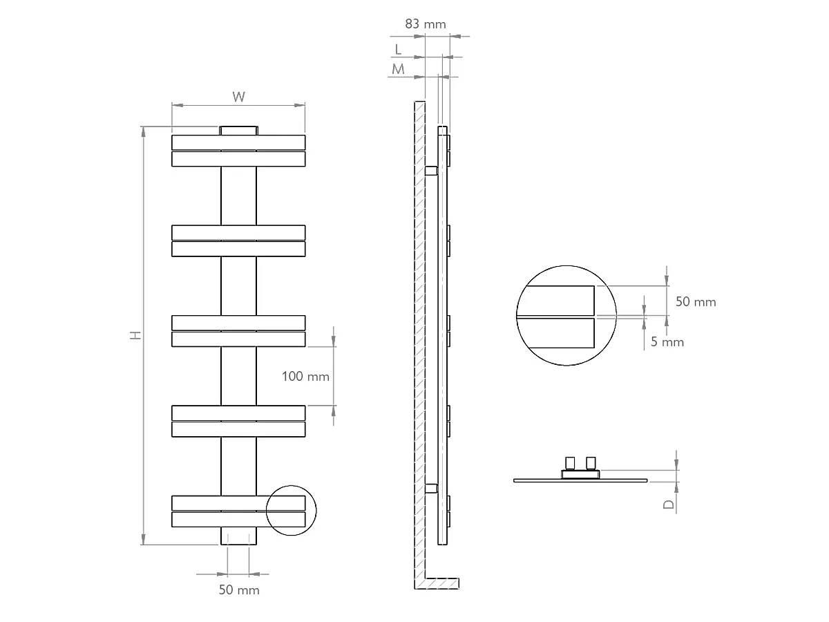 Uscător de prosoape de design LOJIMAX colecția LINEA 1220x500 mm, MY-512