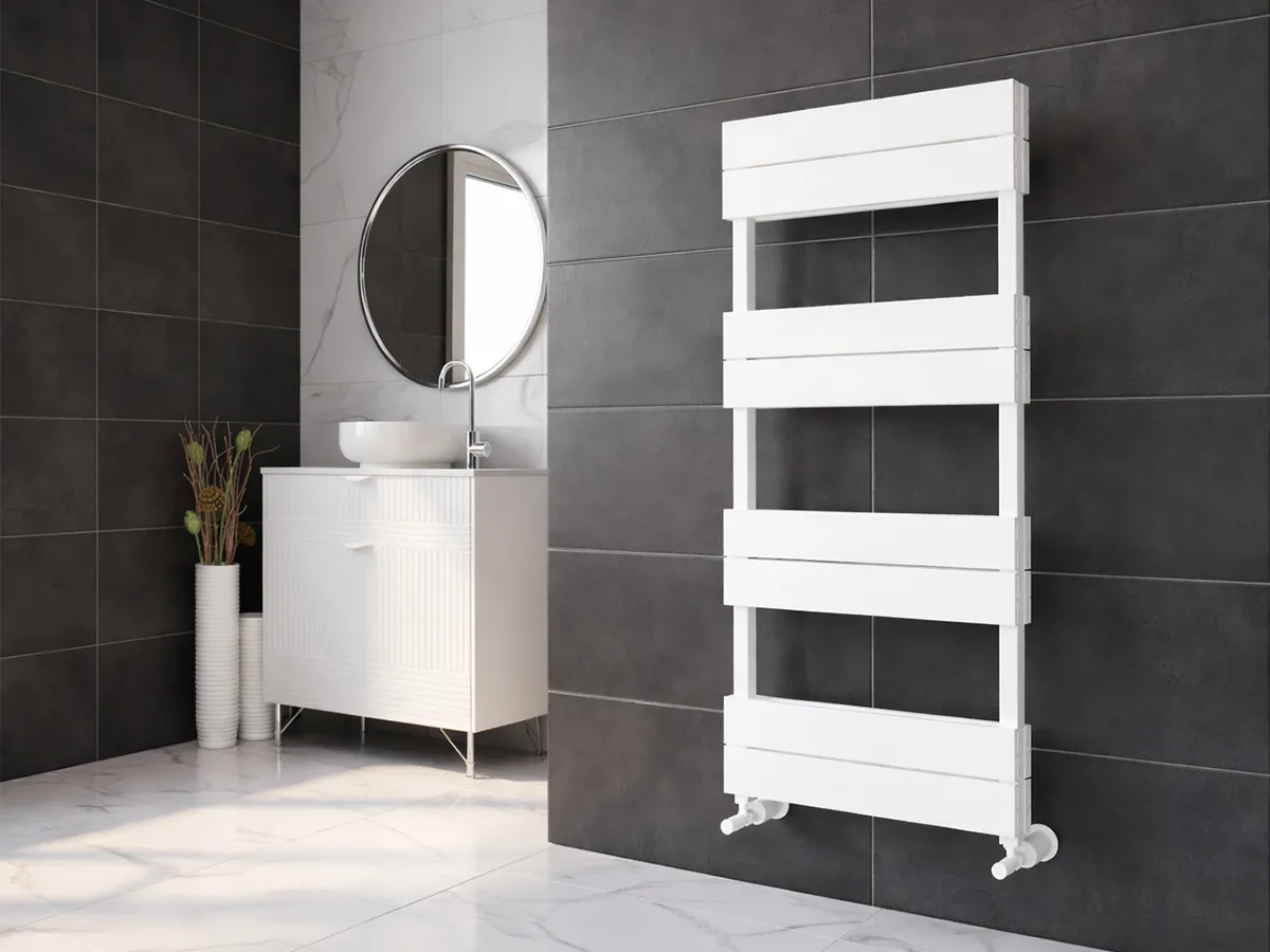 Uscător de prosoape decorativ LOJIMAX, colecția BENOIT DOUBLE LINE Lățime 300 mm. Înălțime 860 mm. alb mat