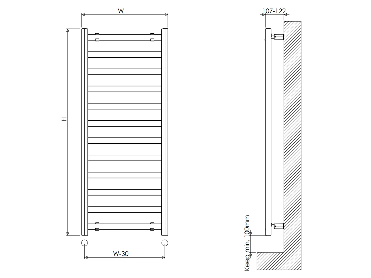 Uscător de prosoape de design CARISA, colecția LARA L, 1200x485 mm, NEGRU