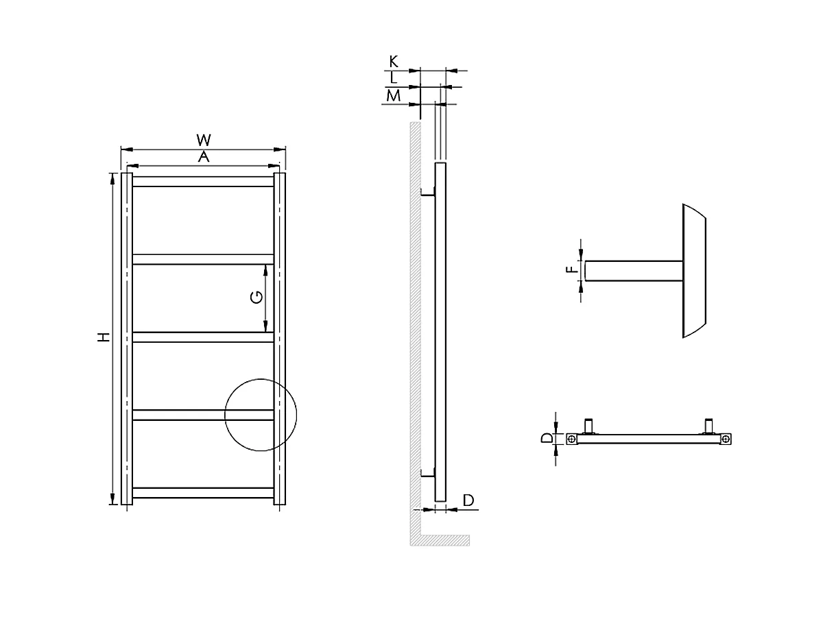 Uscător de prosoape decorativ LOJIMAX, colecția BETA LINE Lățime 300 mm. Înălțime 790 mm. alb mat