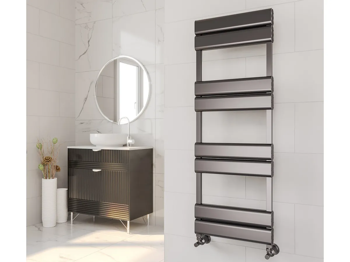 Uscător de prosoape decorativ LOJIMAX, colecția STELLA DOUBLE LINE Lățime 400 mm. Înălțime 1200 mm. negru mat