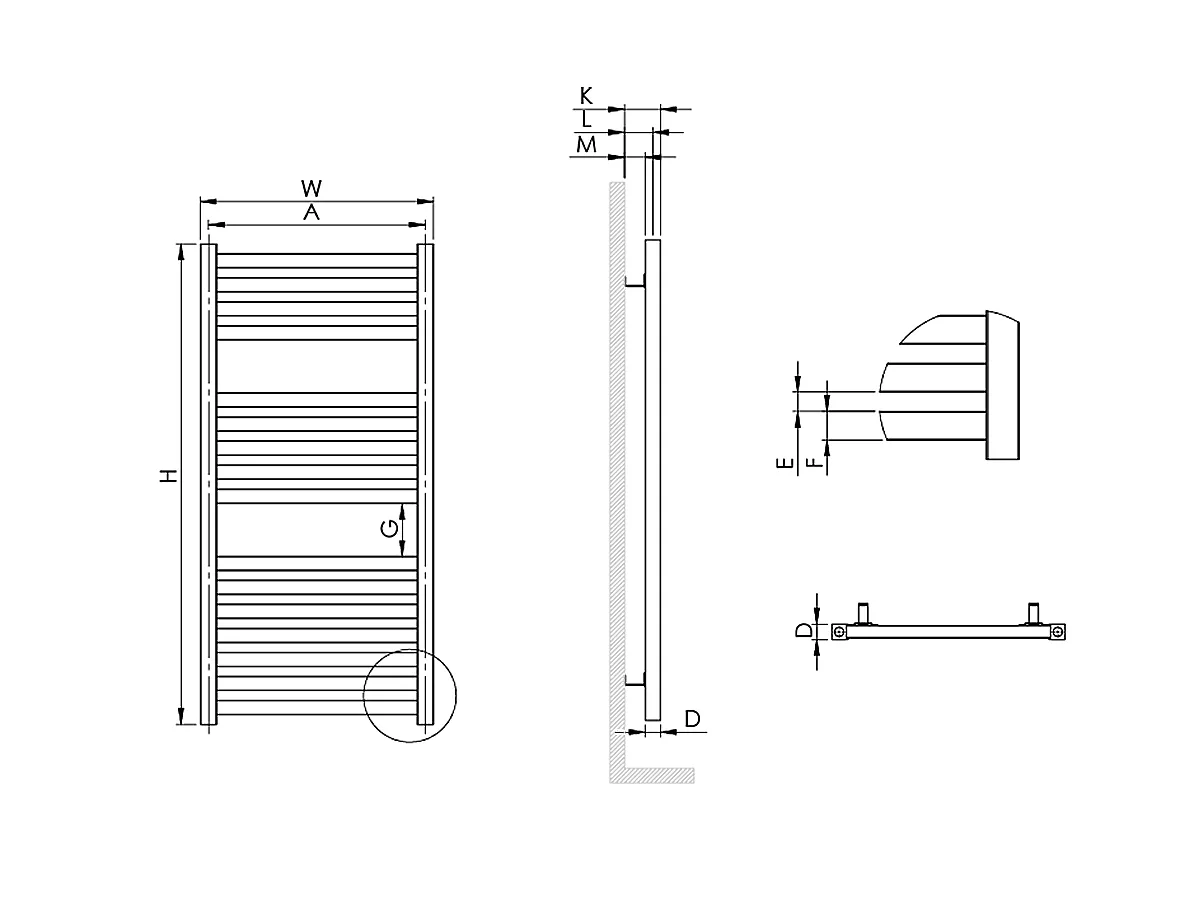Uscător de prosoape decorativ LOJIMAX, colecția DUAL PLUS Lățime 300 mm. Înălțime 1200 mm. alb mat
