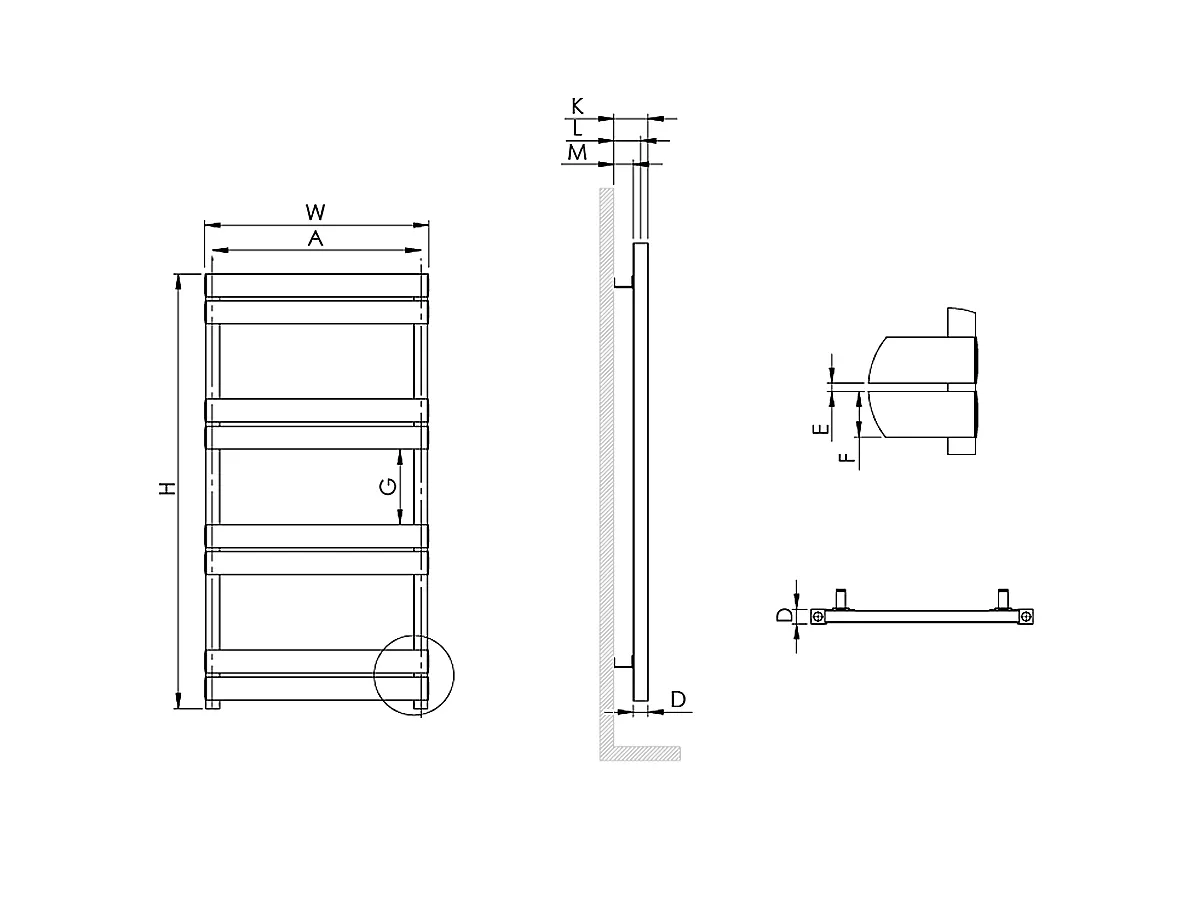 Uscător de prosoape decorativ LOJIMAX, colecția ELEGANT LINE Lățime 300 mm. Înălțime 800 mm. alb mat