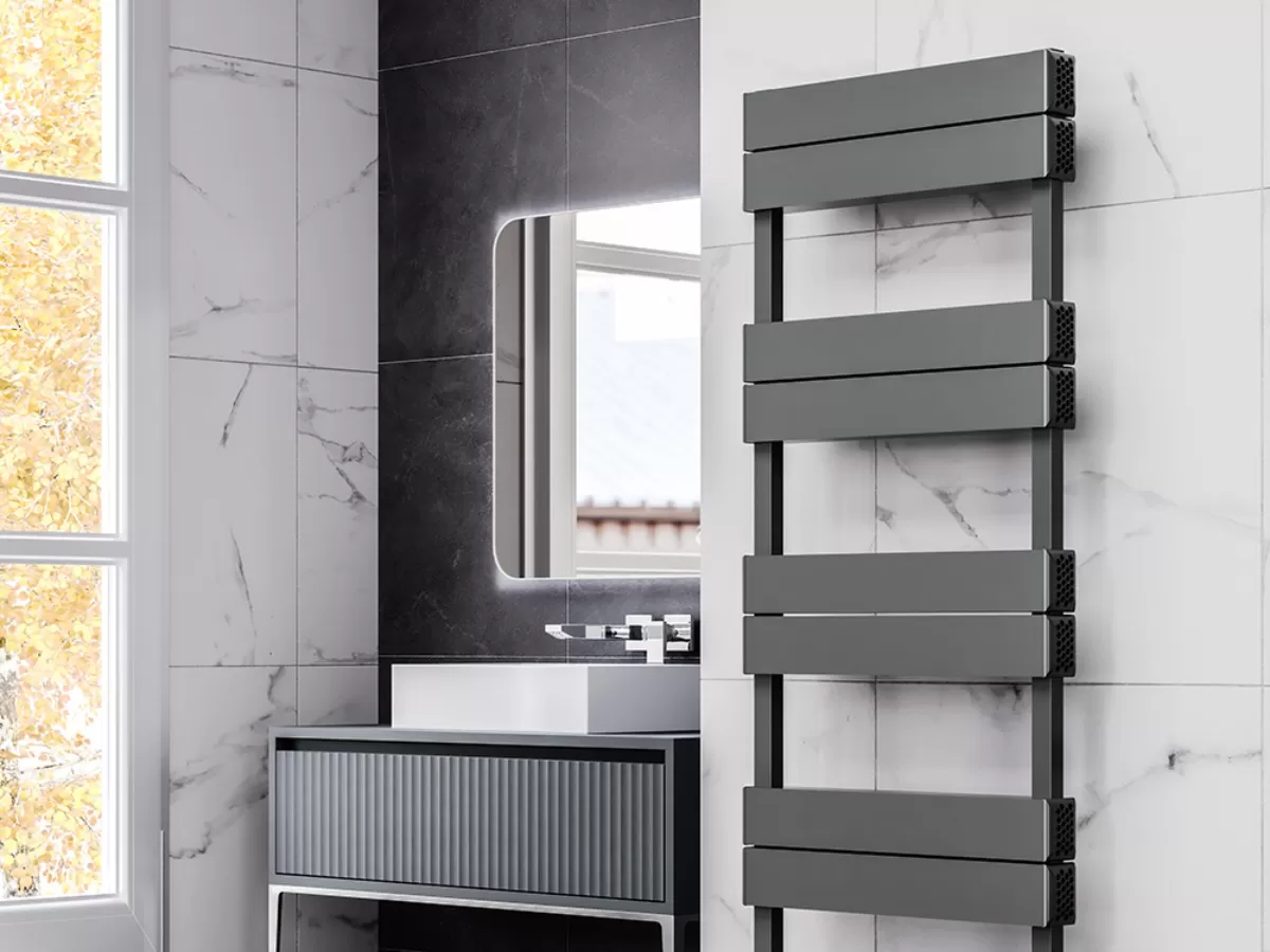 Uscător de prosoape decorativ LOJIMAX, colecția CALVIN LINE Lățime 400 mm. Înălțime 1200 mm. alb mat