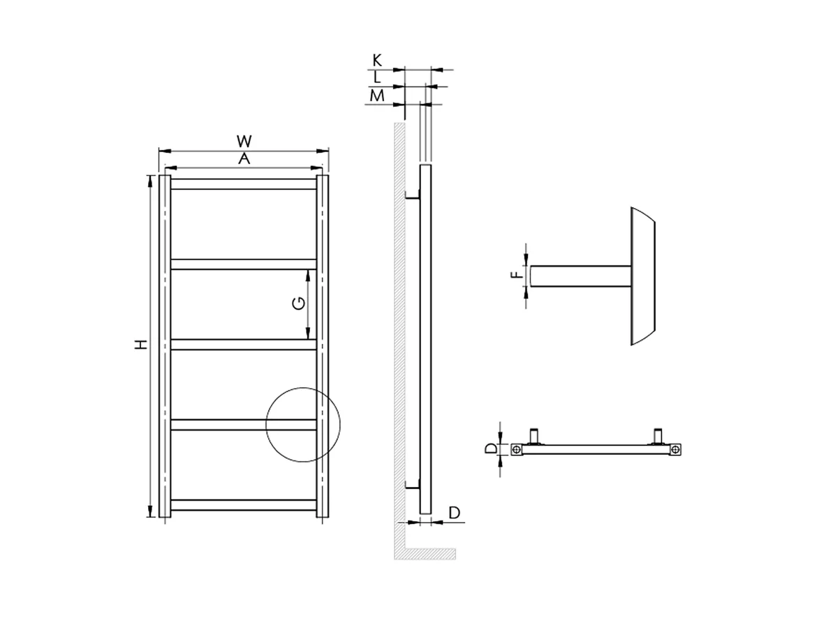 Uscător de prosoape decorativ LOJIMAX, colecția FERRINA LINE Lățime 300 mm. Înălțime 910 mm. alb mat